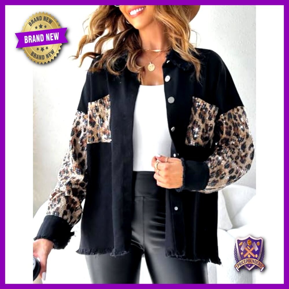 Oversized Denim Shacket Sequin Patchwork Long Sle… - image 6